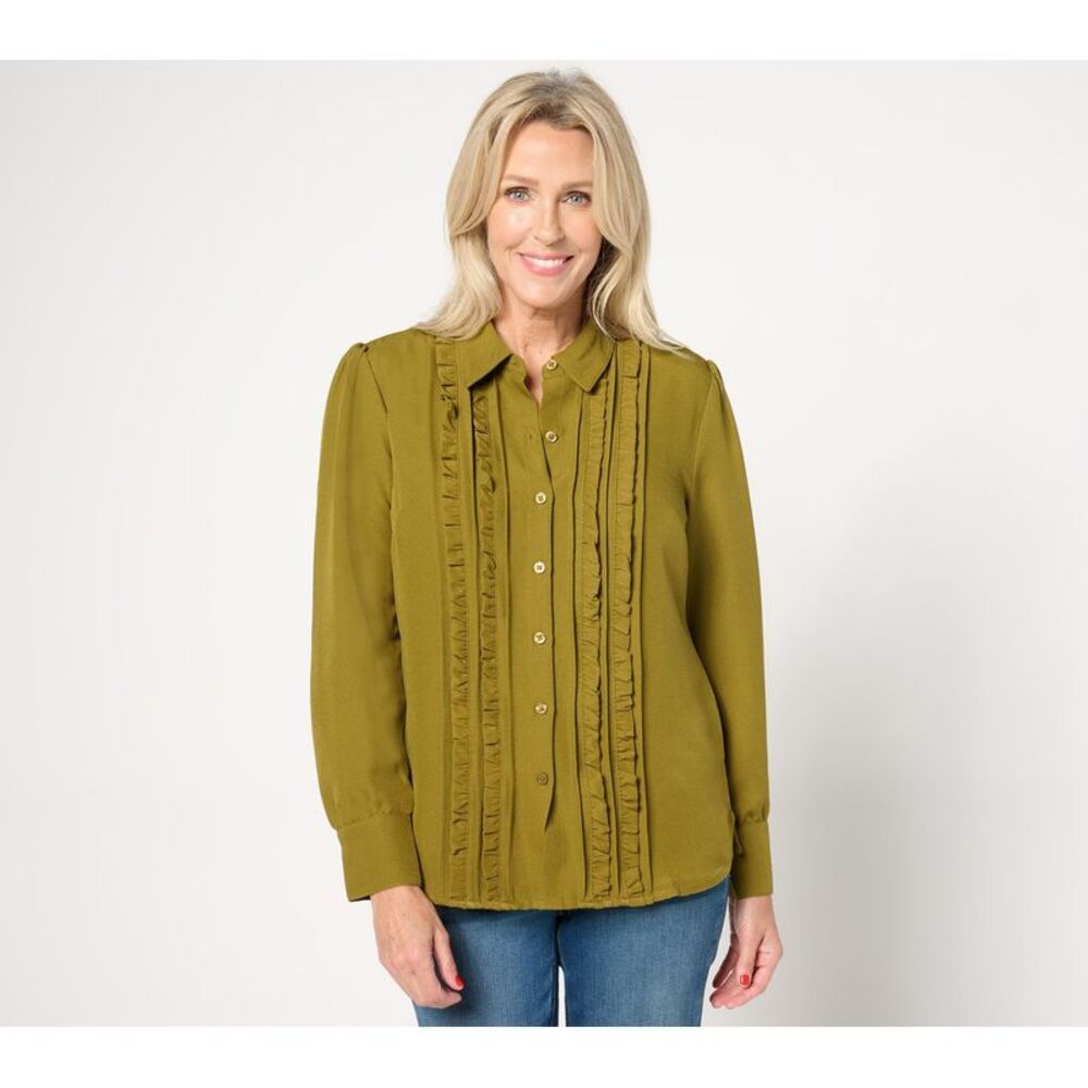 Top Knot Women's Sz XL Denim & Co. Heritage Ruffle-Front Green A669938